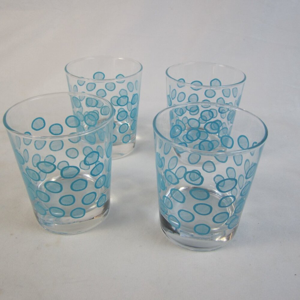 IKEA Lowball Glasses Turquoise Blue Circle Design- Set of 4 - Made in China